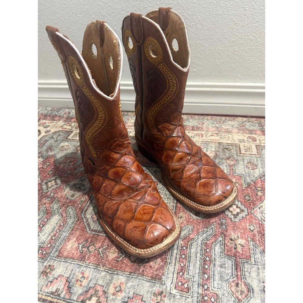 Besserro Brown Fish Skin Leather Square Toe Cowboy Boots womens 5.5 EE men 4